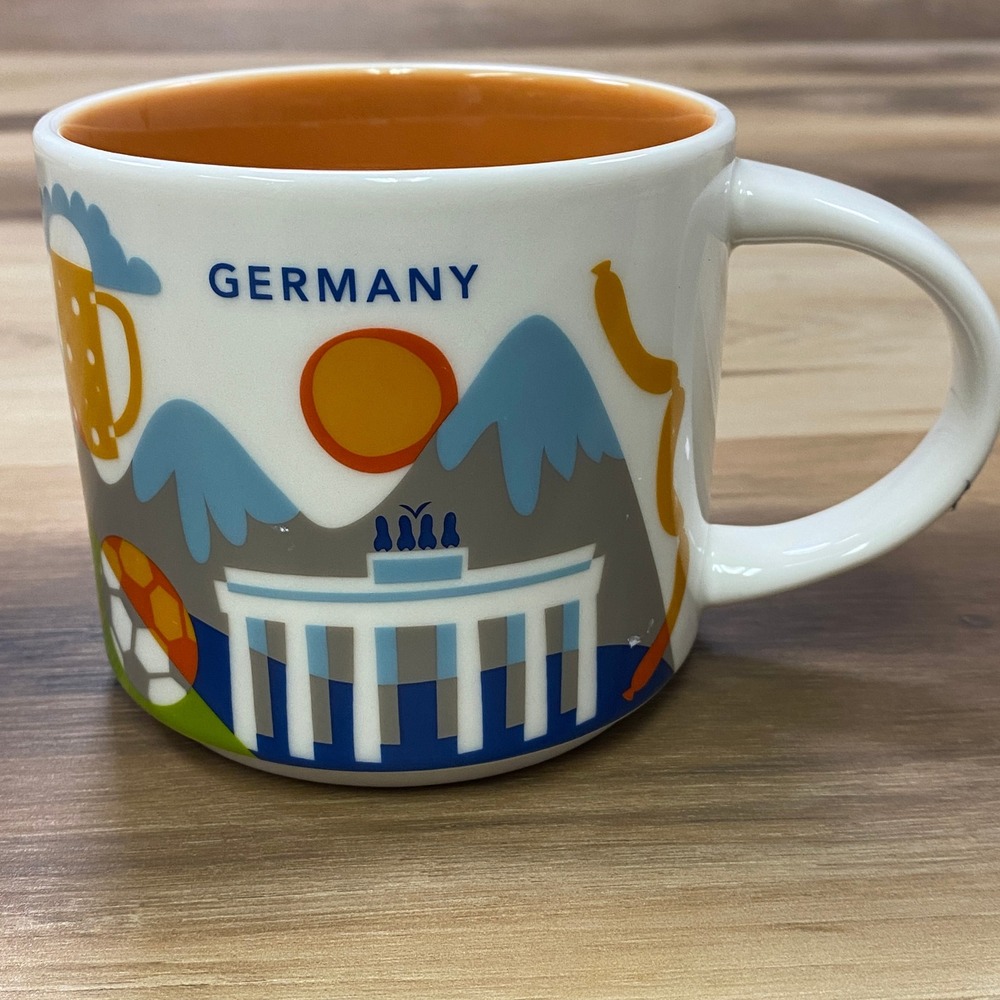Starbucks You Are Here Germany Mug 14oz Ceramic Coffee Cup White Orange